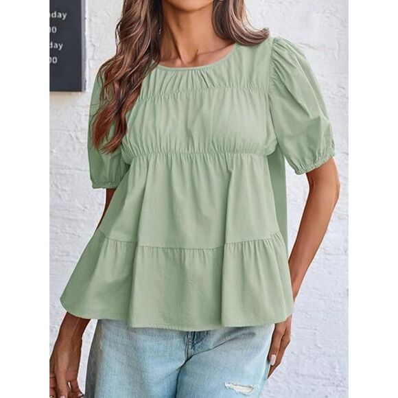 Puff Sleeve Peplum Babydoll Top, XXL, 4C-144T011 - Picture 3 of 3